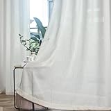 FINECITY Cream Linen Curtains 54 Inch Length 2 Panels Set, Rustic Soft Thick Linen Semi-Sheer Curtains Light Filtering Privacy Farmhouse Boho Linen Curtain Back Tab, 52 x 54 Inch, Natural White