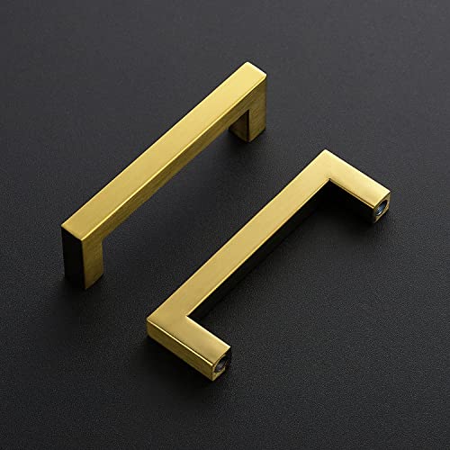 Image of Ravinte Brushed Brass Square Cabinet Handles Drawer Pulls 4 Inch 30 Pack | Stainless Steel, Square Bar Grip, Smooth Touch, Screws Included, Easy Installation, For Cupboards, Drawers, Dressers, Cabinet
