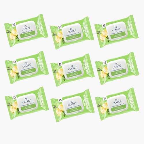 Image of Claret Refreshing Wet Wipes With Natural Lemon Extract For Face & Body | 25 Pulls | 100% Ultra Purified Water | pH Balanced & Alcohol-Free (Pack of 9)