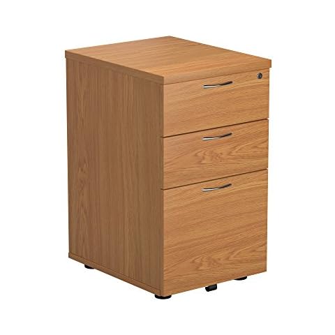 Office Hippo Heavy Duty 3 Drawer Under Desk Pedestal, Pre-Assembled, Wood, Oak Cover