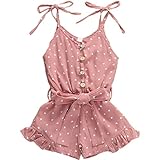 Rtnnsbbfcm Toddler Baby Girl Valentine's Day Romper Bodysuit Heart Print Sleeveless Strap Ruffle Jum