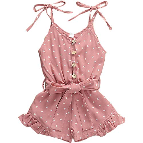 Rtnnsbbfcm Toddler Baby Girl Valentine\'s Day Romper Bodysuit Heart Print Sleeveless Strap Ruffle Jumpsuit Outfit (A Pink, 4-5T)