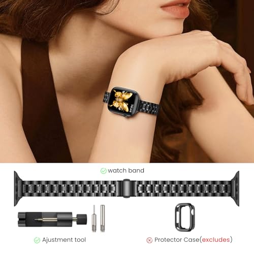 Image of STIROLL Thin Replacement Band Compatible for Apple Watch 38mm 40mm 41mm 42mm(Series 11 10), Stainless Steel Metal Wristband Women Men for iWatch Ultra SE Series 9 8 7 6 5 4 3 2 1, Black