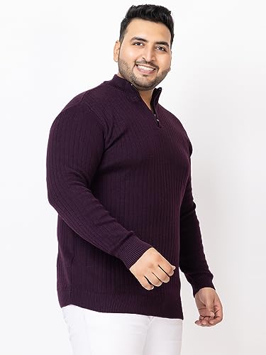 Image of Kvetoo Plus Size Men High Neck Zipper Full Sleeve Woolen Winter Sweater