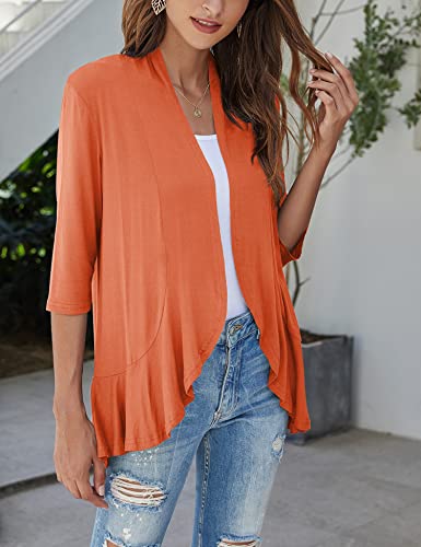Bluetime Women Summer Open Front Short Cardigans Casual Lightweight Draped Ruffles Soft Kimono Cardigans (S-3Xl) (S, Orange) #TOP1