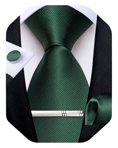 Image of DiBanGu Mens Silk Necktie Solid Color Tie and Pocket Square Cufflink Tie Clip Set Woven Plain Ties for Men Wedding Party