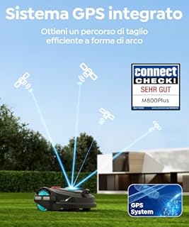 YARDCARE M800Plus Robot Tagliaerba Senza Filo Perimetrale, 800 m², Posizionamento GPS + Visione AI, Robot Tosaerba, Modalità di Taglio a U, Rilevamento di 150 Ostacoli, Ricarica Automatica, App