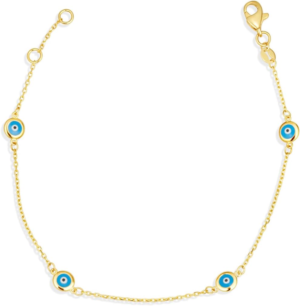 Claddagh Gold 14K Yellow Evil Eye Protection Link Bracelet 7"