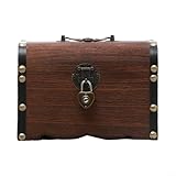EXTRWORY Cofre del tesoro caja de almacenamiento de madera con cerradura estilo vintage para la organización del hogar y ahorro de dinero cofre del tesoro decorativo (L)