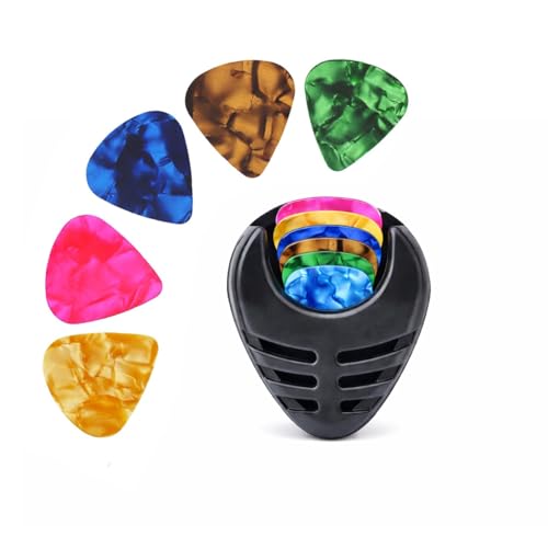 Image of DEVICE OF URBAN INFOTECH Guitar Pick Set - 0.46mm Guitar Picks with 1 Pick Holder - Thin Celluloid Plectrums for Acoustic & Electric Guitar Colorful Picks with Holder (10 Picks with Holder)