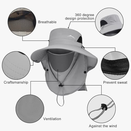 Image of Men's Quick Dry Packable Bucket Hat with Neck Flap Uv Protection UPF 50+ Sun Hat Wide Brim Boonie Hat with Chin Strap