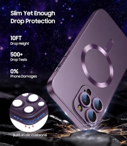 Image of DIZORO Magnetic Case for iPhone 15 Pro Case [Compatible with MagSafe][Built-in Camera Lens Protector] Slim Soft Silicone Bumper Shockproof Metallic Luster Back Cover Phone Case - Royal Deep