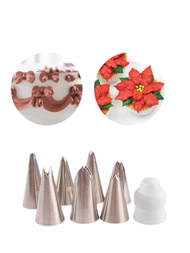 Set di ugelli per sac à poche per foglie, 66, 67, 68, 70, 74, 352, ugelli per glassa, per foglie, volant, petali, piccole foglie per decorare torte con accoppiatore in plastica standard, 8 pezzi