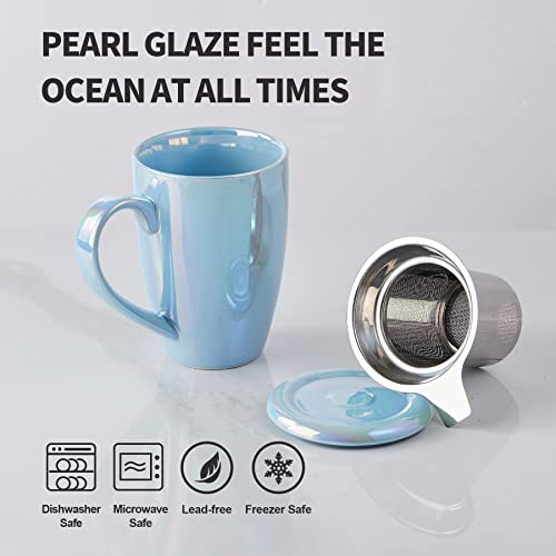 Jemirry Tea Mug With Infuser And Lid, Tea Cup Tea Mug Porcelain Cup With Lid, Tea Strainer Cup, Single Loose Leaf Tea Cup Brewing System, Loose Tea Mug With Gift Box - Blue #TOP3