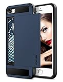 iPhone 7 Case, Vofolen Sliding Card Holder iPhone 7 Wallet Case Cover Secret ID Slot Rugged Protective Hard Shell Skin Flexible Soft TPU Rubber Hybrid tough Bumper Armor case for iPhone 7 8 - Navy