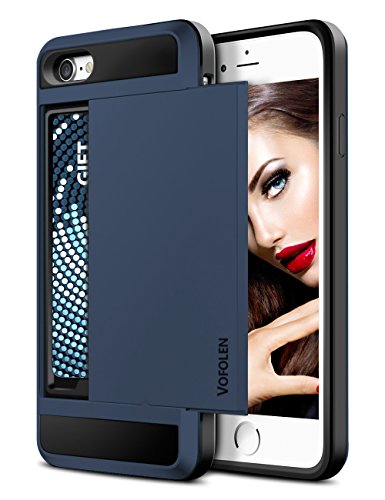 Vofolen Sliding Cover for iPhone 7 Case Wallet Credit Card Holder ID Slot Hidden Pocket Dual Layer Bumper Scratch Resistant Protective Hard Shell Hybrid Rubber Armor Case for iPhone 7 iPhone 8 - Navy