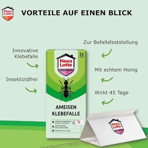 Nexa Lotte Ameisen Klebefalle, 2 Stück, Effektive Ameisenbekämpfung mit echtem Honig, 45 Tage Wirkungsdauer