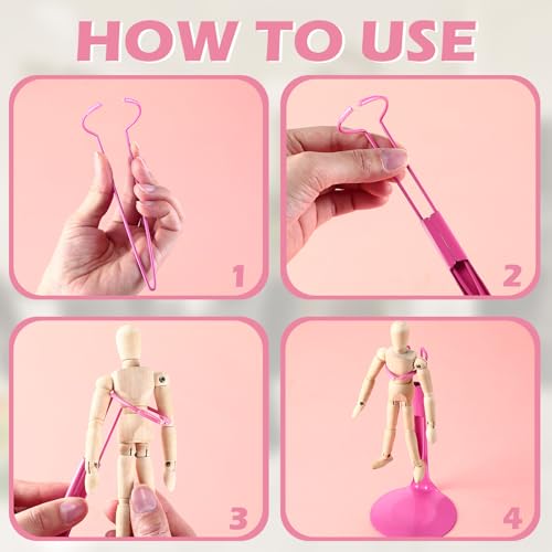 Image of Yaocom 12 Pcs Action Figure Stand Action Figure Display Holder with Expandable Waist Wire for 8 inch to 12 inch Model Bear Display Rack(Rose Pink)