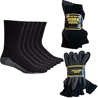 ARI Traders WORK SOCKS Men's Size 6-12 Thick Breathable Socks (5 Pair Multipack) Heavy Duty Reinforced Heel For Steel Toe Boots-Black