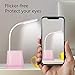 NovoLido LED Desk Lamp, Rechargeable Desk Lamp with USB Charging Port & Pen Holder, 2 Color Modes & Stepless Dimming, 360° Flexible Metal Hose, Mini Cute Lamp for College Dorm Bedroom Reading (Pink)