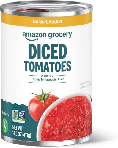Amazon Grocery, Diced Tomatoes, No Salt Added, 14.5 Oz (Pack of 6)