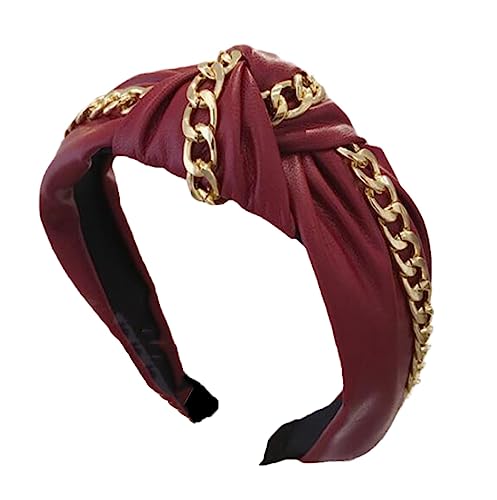 Mokkpeq Fashion Pu Leather Metal Chain Headbands for Women Soft