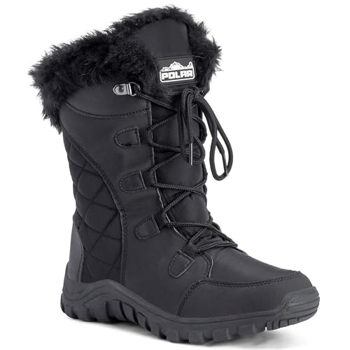 POLAR Womens Quilted Lace Up Black Outdoor Snow Rain Duck Boot - 7 - BLK38 YC0129