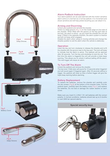 Image of Gadget Hero's Anti Theft Motion Sensor Alarm Lock. Security Smart Padlock Siren for Home Office Bike Bicycle Shop