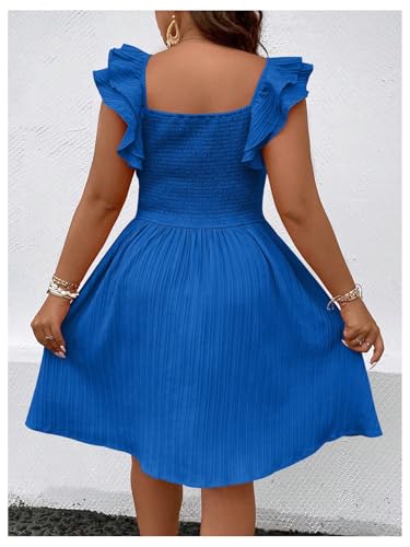 Image of Floerns Women's Plus Size Wrap Front Sweetheart Neck Ruffle Cap Sleeve A Line Dress