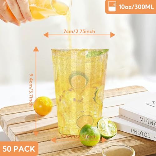 Viapriod 50 Stück ABS Becher mit Goldrosa, 280ml Becher aus ABS Wiederverwendbare Trinkbecher Elegante Party Weingläser für Champagner Cocktail Bier Martini Soda Dessert (Goldglitter)