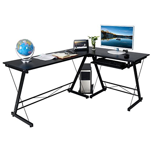 hj HLC Escritorio de computadora con Bandeja para Teclado. Oficina/Estudio,Color: Negro