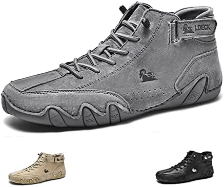 Tzsaixeh Italian Handmade Suede Velcro High Boots，Velcro Shoes For Men Waterproof Boots For Men Casual Boots For Men Non-Slip Breathable High Boots Chukka Boots Mens