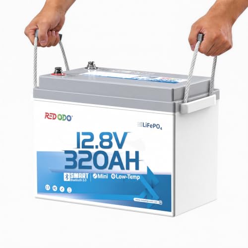 Redodo 12V 320Ah Mini LiFePO4 Battery 4096Wh Off-Grid Power for RV Camper Marine Solar Home 32% Smaller with 200A BMS IP65 & Bluetooth 5.0 Low Temp Cutoff Up to 15000 Cycles