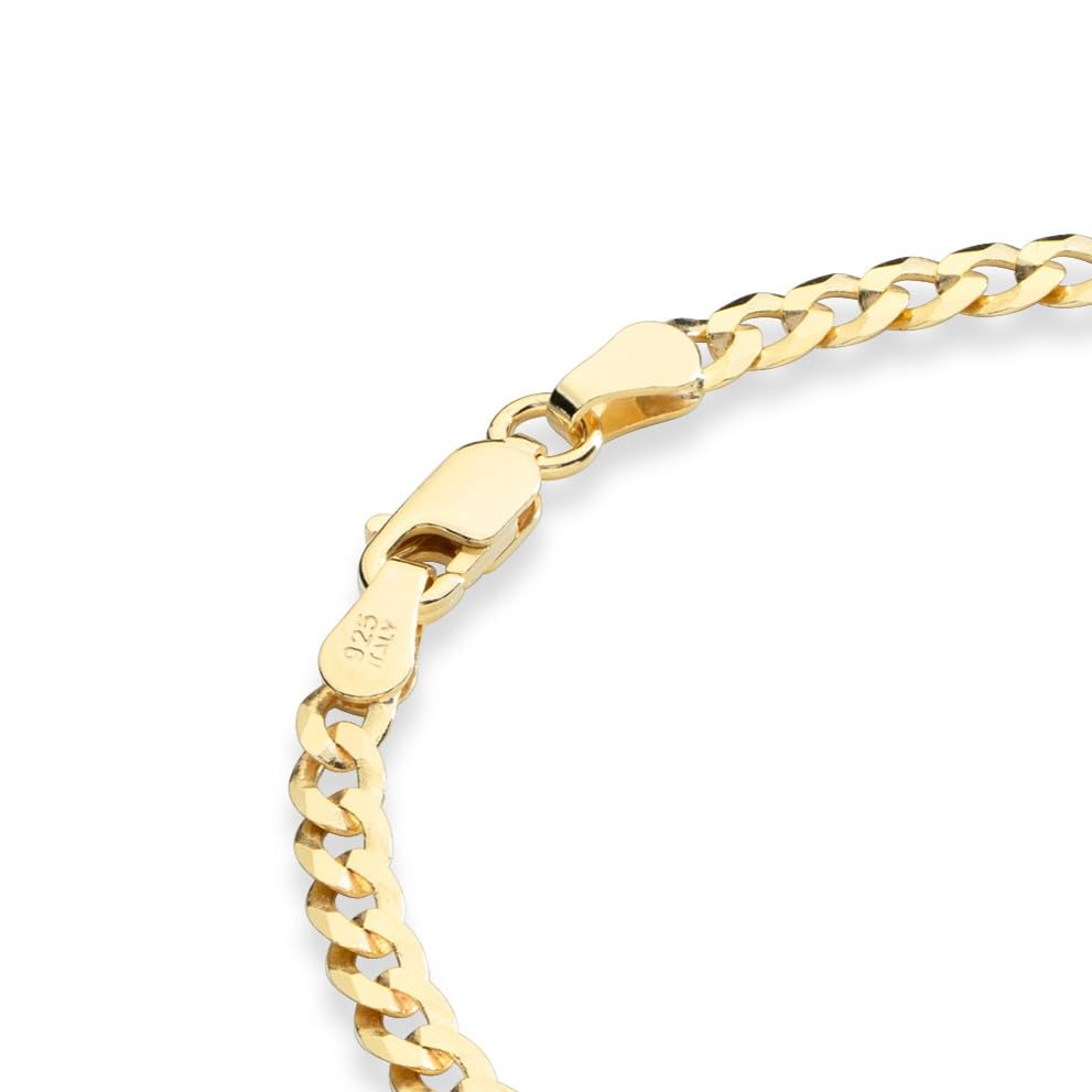 Miabella Italian Solid 925 Sterling Silver, 18Kt Gold Plated 3.5mm Diamond Cut Cuban Link Curb Chain Bracelet for Women, Made in Italy3