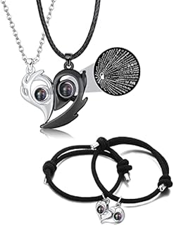 ADRAMATA Couple Bracelets and Necklaces Sets for Him and Her Sun Moon Heart Magnetic Relationship Bracelets Necklaces for Boyfriend Girlfriend Men Women