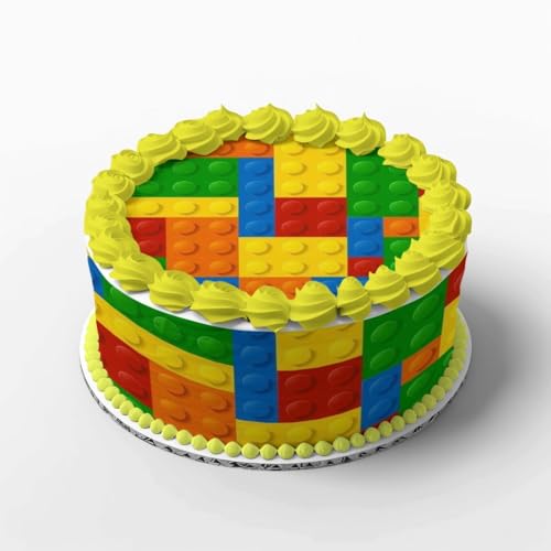 Tortendeko-Set Bausteine Bestehend aus 4 Tortenbändern und 1 Tortenaufleger aus Fondant Tortenbänder und Tortenaufleger essbar Essbare Tortendeko Geburtstagstorte, Fußball, Fussballtorte