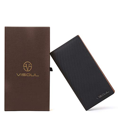 Visoul Mens Billfold Long Checkbook Wallet Leather With Rfid Blocking, Large Bifold Secretary Cash Wallet Tall With 12 Card Slots For Men (Black+Orange) #TOP6