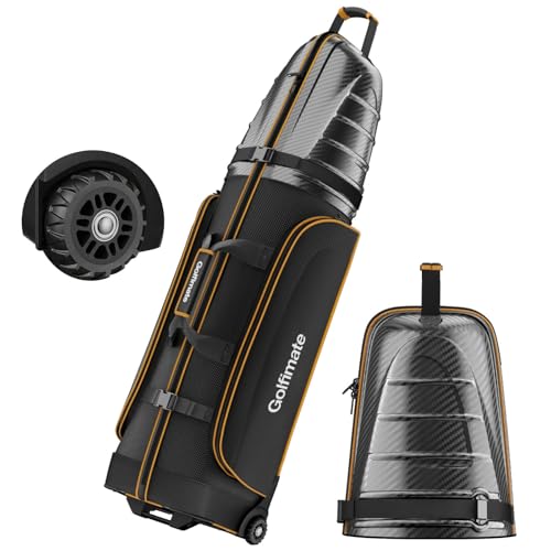 Golf Travel Bags for Airlines with Carbon Fiber Hard Top, Protective Club Traveling Cover with Wheel, Golf Club Carrier Case for Airplanes, Thick Padding, Durable Zipper and 2 Sided Spacious Pockets