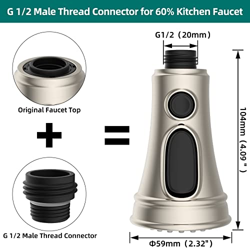 Pull Down Kitchen Faucet Head Replacement 3 Function Kitchen Faucet Sprayer Head With 9 Adapter Kit Brushed Nickel, Pull Out Kitchen Sink Sprayer Nozzle Head Kitchen Tap Spout #TOP1