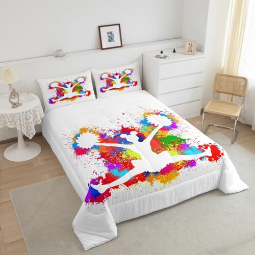 Image of Feelyou Colorful Cheerleader Comforter Set Cheerleading Comforter for Kids Boys Girls Cheer Team Bedding Set Breathable Gymnastics Lovers Duvet Set Room Decor Quilt Set Full Size