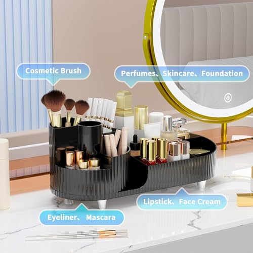 Image of COOFANDY Makeup Organizer for Vanity, 360 Rotating Countertop Makeup Organizer with Brush Holder, Large Capacity for Cosmetics, Skincare, Perfumes (BLACK)