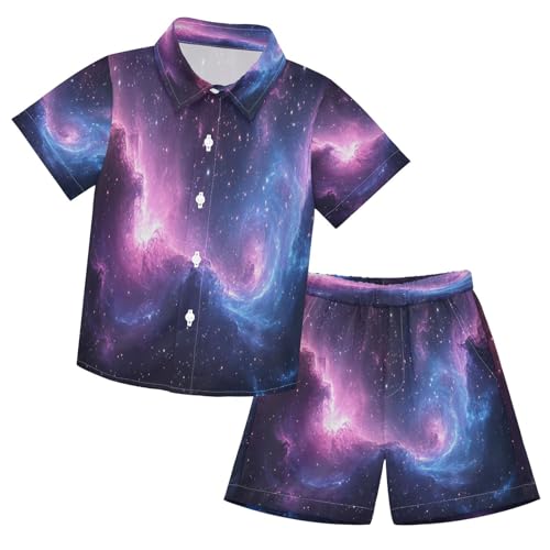Boccsty Purple Space Galaxy Pattern Boy Summer Shorts Sets Hawaiian Toddler Boys T-Shirt & Pants 2 Pcs 3T