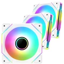 مراوح RGB مرآة سوداء 120 مم ، مراوح كمبيوتر ممتازة ، تدفق هواء عالي ، تحكم فائق السرعة PWM ، Universal RGB SYNCAura ، Fusion ، Mystic White ، 3 Pack