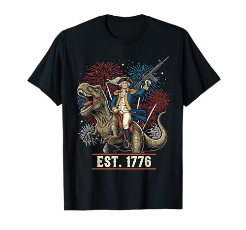 Happy 4th Of July Patriot George Washington Riding T-Rex Tee T-Shirt