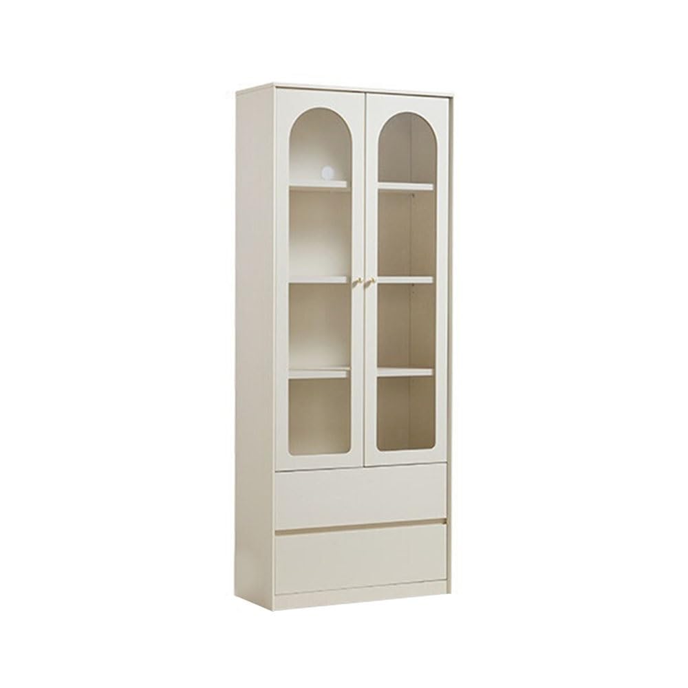 Lizhuzhuzs28 Bookcase Shelf Floor-Standing Bookcase with Arched Glass Door Drawers Adjustable Shelves Display Storage Cabinet Bookshelf Display