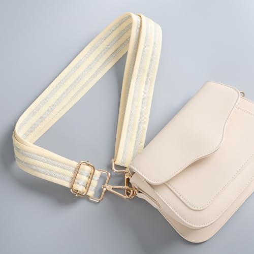 Image of chushui Herringbone Purse Strap Replacement Wide Adjustable Crossbody Strap with Metallic Thread,Woven Fashion Shoulder Bag Strap for Tote Handbag, Gold Silver Shimmer