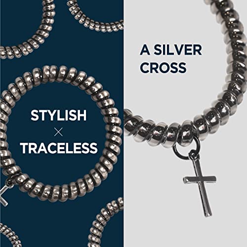 Havhaf Cross Coil Mens Spiral Hair Ties For Men 4 Pcs(Silver) - For Buns Curly Thick Dense Hair Elastic Hair Ties For Guys | No Damage Crease Breakage Man Bun Hair Tie Men With Long Hair | Perfect Hairtie For Men #TOP3