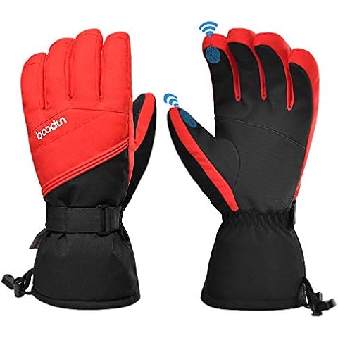 Baogaier Snow Gloves Waterproof Thermal Ski Gloves Men Women Winter Windproof Vent Warm Insulated Touch Screen Gloves with Fingers Unisex for Ice Skiing Skating Snowboarding Shoveling - XL, Red Cover