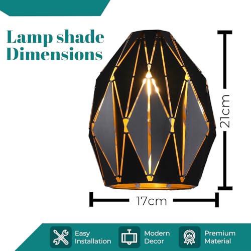 GIGGI Black Ceiling Light Shade with Gold Inner, Metal Lampshades for Ceiling Lights, Modern Easy Fit Pendant Lamp Shades for Table Lamps, Living Room, Bedroom, Kitchen, Hallway, Home Décor, Office - Image 6