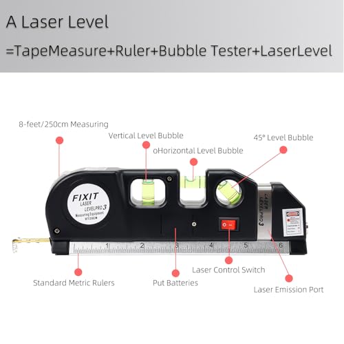 VortecSys Laser Level Line Tool, Standard Cross Line Laser leveler Beam Tool with Metric Rulers 8ft/2.5M, Multipurpose Laser Level Kit for Flooring & Tile Installation - Thumbnail 3